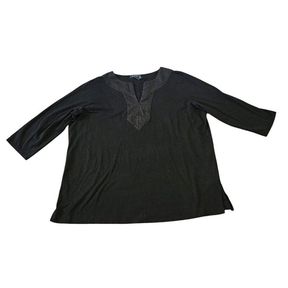 Lauren Ralph Lauren Womens 3X Black Cotton V-Neck 3/4 Sleeve Knit Top